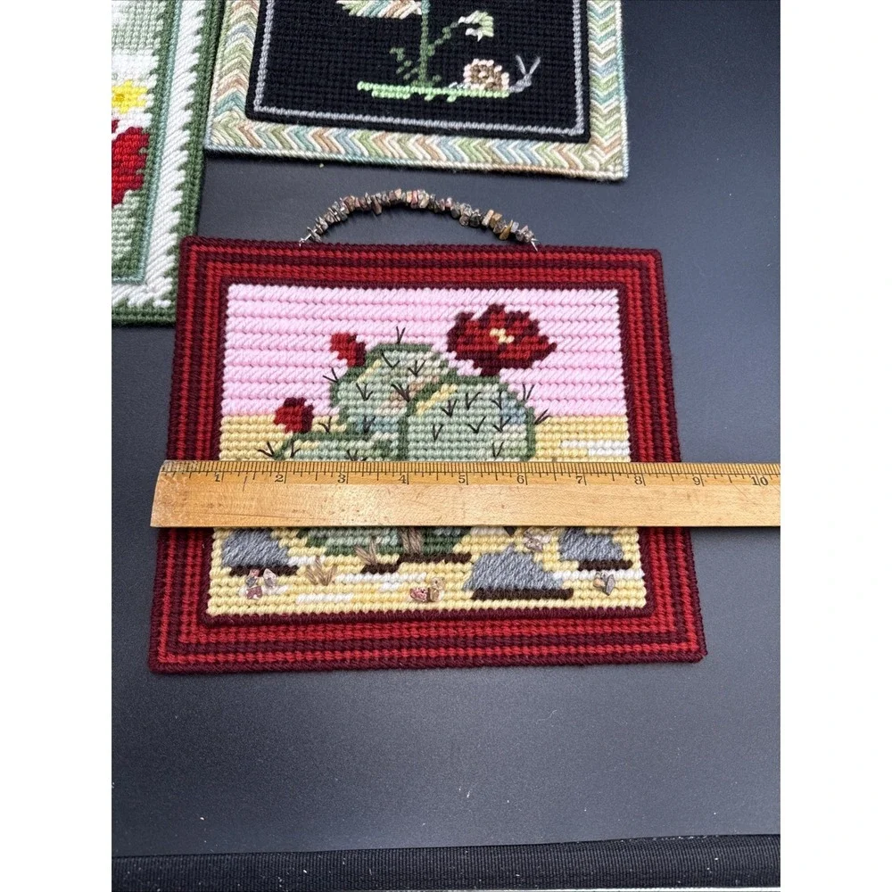Plastic Canvas Completed Wall Decor Door Hanger Flowed Cactus Tree